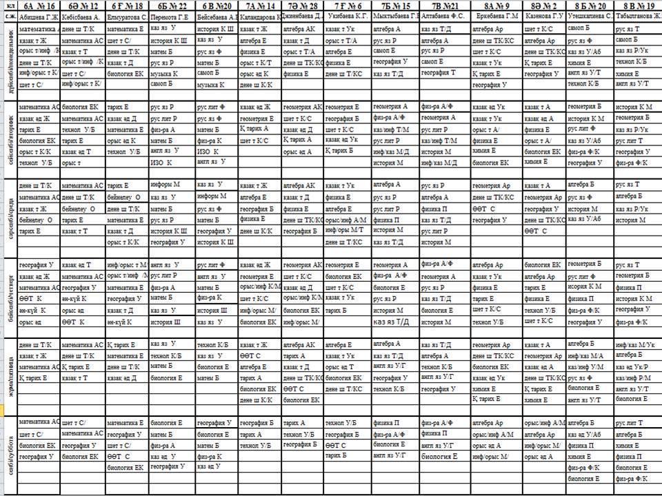 Сабақ кестесі